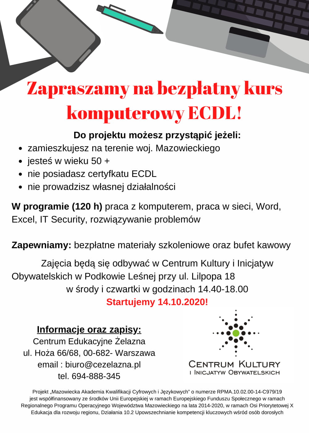 You are currently viewing Zapraszamy na bezpłatny kurs komputerowy ECDL!