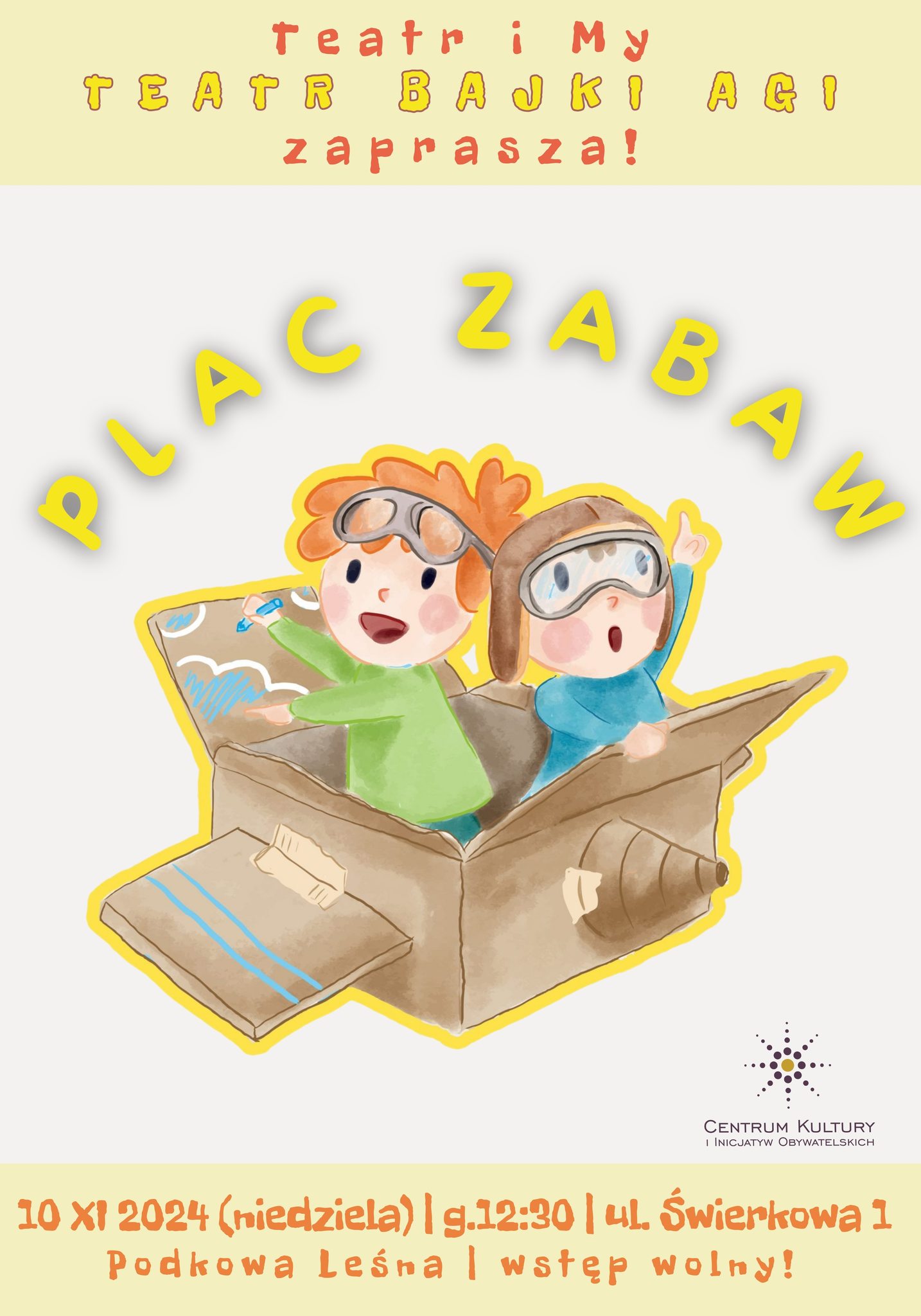 You are currently viewing Teatr Bajki Agi zaprasza na spektakl ,,Plac zabaw”