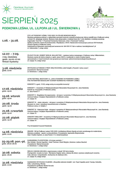 Sierpień 2025 – program kulturalny