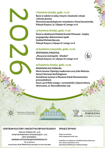 Uniwersytet Otwarty POKOLENIA w kwietniu 2026