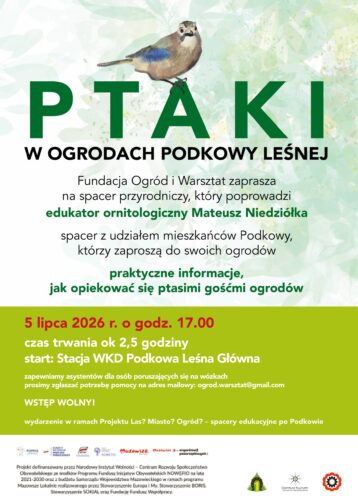 Ptaki w ogrodach Podkowy Leśnej – spacer przyrodniczy