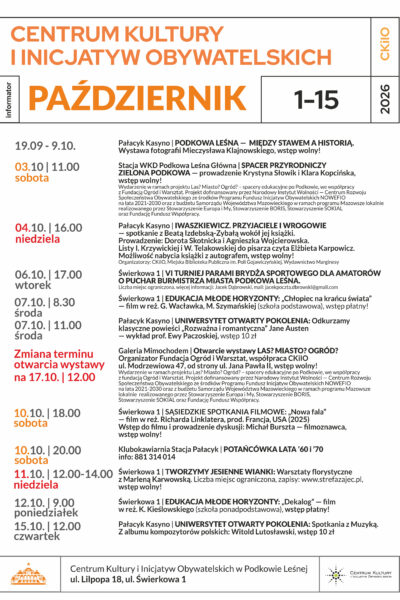 Październik 2026 w Pałacyku i na Świerkowej