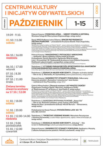 Październik 2026 w Pałacyku i na Świerkowej